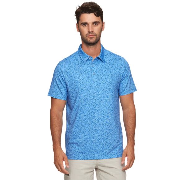 NWOT FLAG&ANTHEM MADEFLEX Polo Shirt 3XL Blue Floral Short-Sleeve Stretch “MVP” - Picture 1 of 4